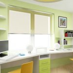 A large desk is an indispensable thing in a nursery for two children.