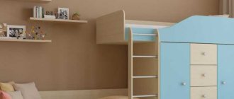 Existing bunk beds with wardrobe and their characteristic features