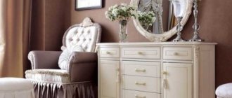 Options for chests of drawers with a mirror, photos of models
