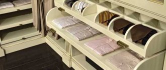 Types of shelves in the dressing room, tips for choosing